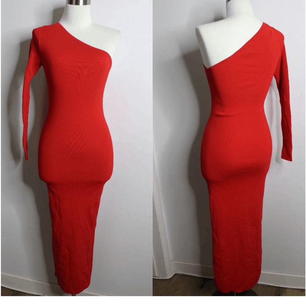 ZARA one shoulder dress- red- size Medium